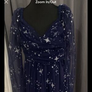 Hot Topic Blue Gown with Bishop Sleeves and Sweetheart Neckline